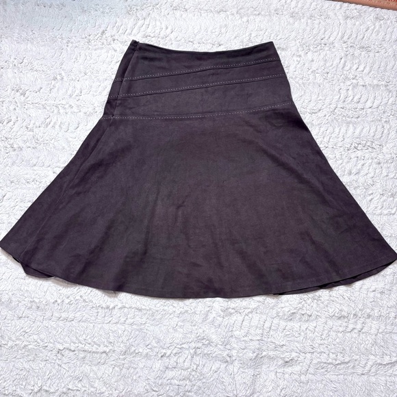 Faux suede Vintage brown boho stitching midi skirt Euro Next aprox 30 inch waist - Picture 3 of 6
